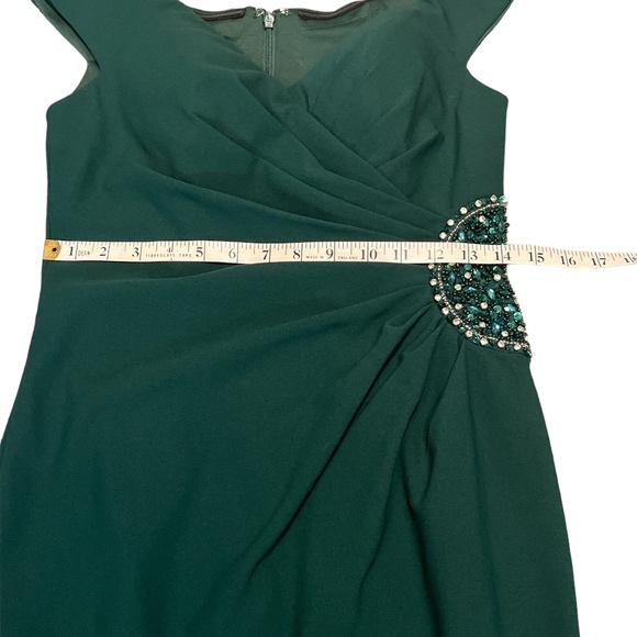 OLEG CASSINI Dress Size 4 Juniper Green Crepe Off Shoulder With Embellishments - Picture 10 of 14